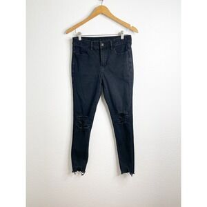 American Eagle Hi-Rise Jegging Black Distressed Raw Hem Skinny Jeans 8 Long